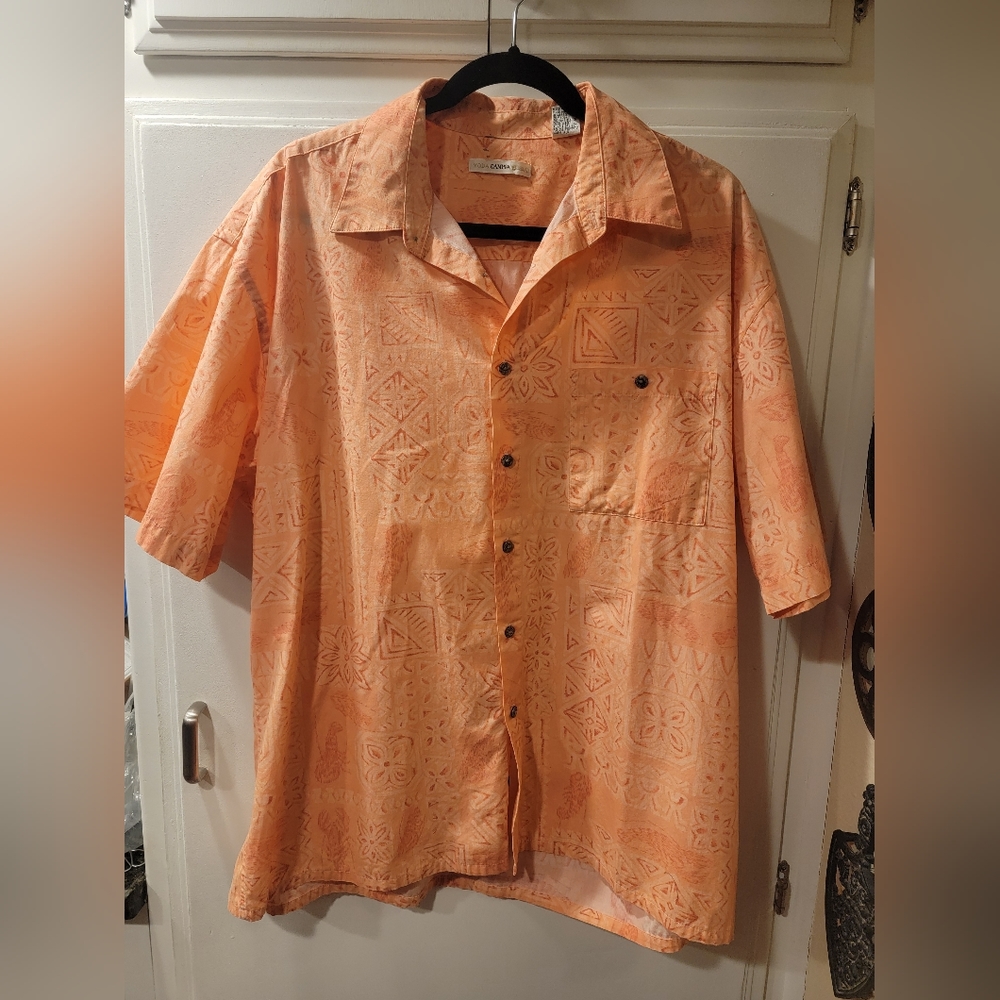 Moda Campia Button-Down Short Sleeve Shirt Orange Size XL Hawaiian